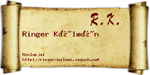 Ringer Kálmán névjegykártya
