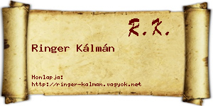 Ringer Kálmán névjegykártya